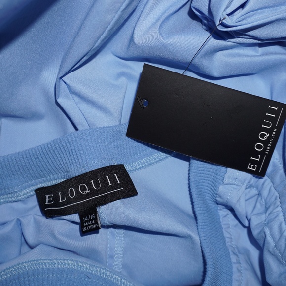 ELOQUII  balloon sleeve pullover top light blue - Picture 6 of 7